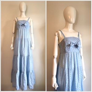 Vintage 70’s Prairie Maxi Dress Embroidered Blue